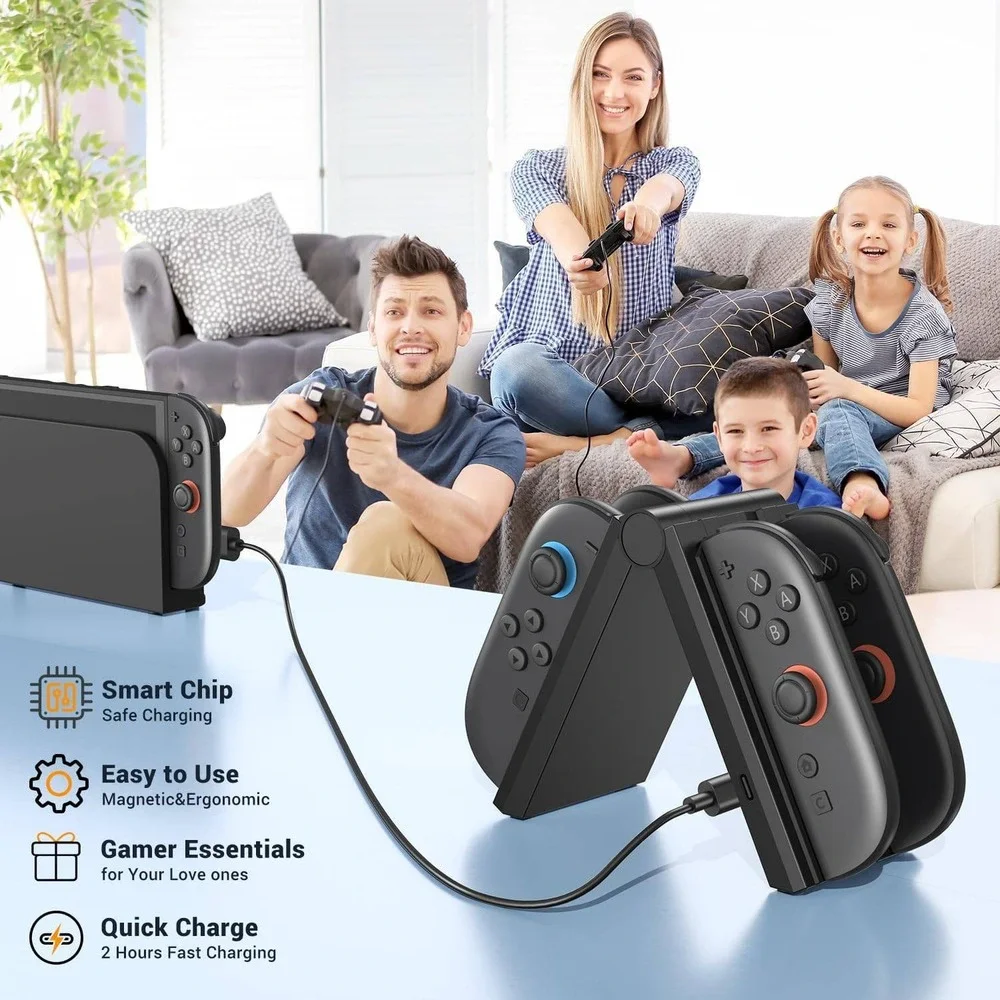 Switch 2 Joy-Con Charging Dock 4-in-1 Foldable Controller Charger Station Black‎